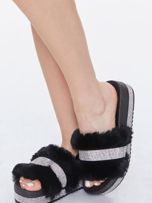 Faux Fur Rhinestone Slides