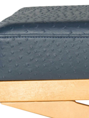 Alaric Faux Ostrich Bench Navy/gold
