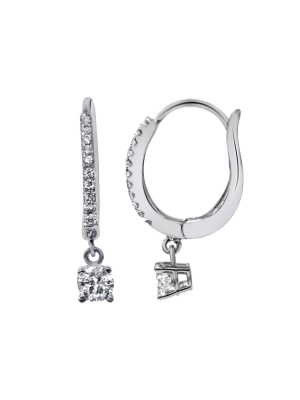 Pompeii3 1/2ct Pave Diamond Hoop Dangle Lever Back Earrings 18k White Gold 1" Tall