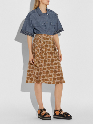 Bag Print Draped Midi Skirt