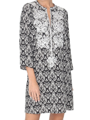 Embroidered Silk Crepe De Chine Printed Dress