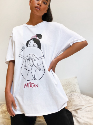 White Disney Mulan Printed T Shirt