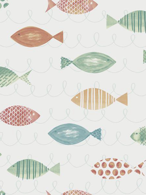 Key West Aqua Fish Wallpaper From The Seaside Living Collection By Brewster Home Fashions