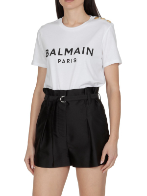 Balmain Logo Printed Button Detail T-shirt