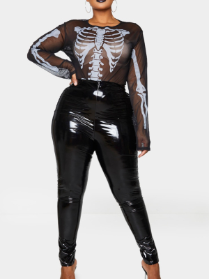 Plus Black Skeleton Print Sheer Mesh Bodysuit