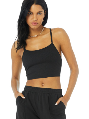 Alosoft Ribbed Crop Calm Tank - Black