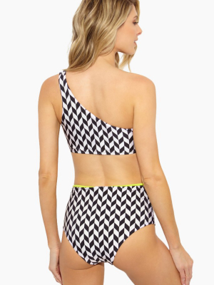 Audrey High Waisted Bikini Bottom - Black & White Geometric Print