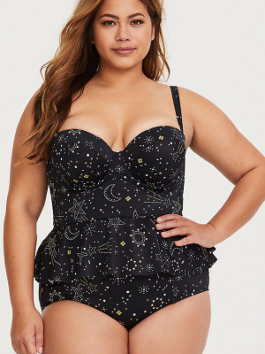 Plus Size Starry Underwire Peplum Tankini Swimsuit - Two Piece Set