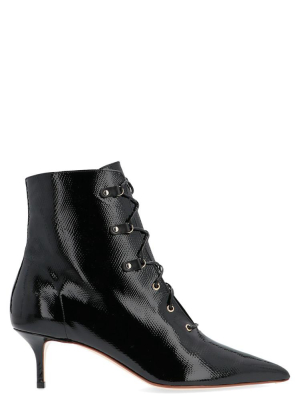 Francesco Russo Pointed Toe Lace Up Ankle Boots