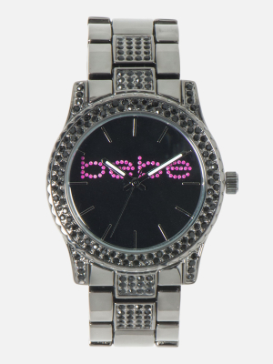 Crystal Bezel & Link Bracelete Bebe Logo Watch