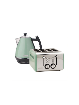 Haden Cotswold Wide Slot Stainless Steel Retro 4 Slice Toaster & Cotswold 1.7 Liter Stainless Steel Body Retro Electric Kettle