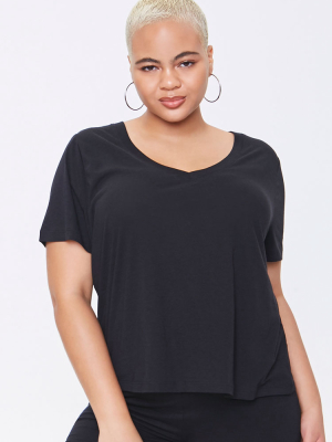 Plus Size Cotton-blend V-neck Tee