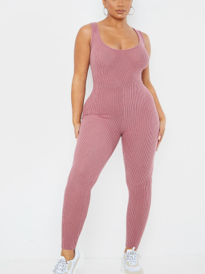 Shape Mauve Brushed Rib Scoop Neck Jumpsuit