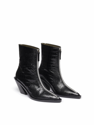 Eclair Zipper Boots Croco-print Leather Black
