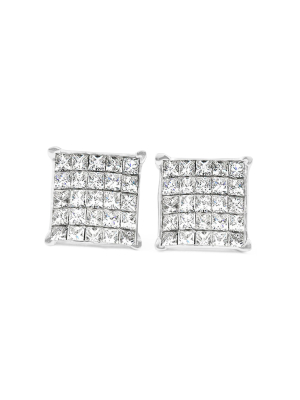 Pompeii3 1 Ct Diamond Princess Cut Screw Back Studs Womens Earrings 10k White Gold