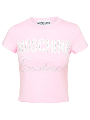 Moschino Couture Embellished Logo Cropped T-shirt