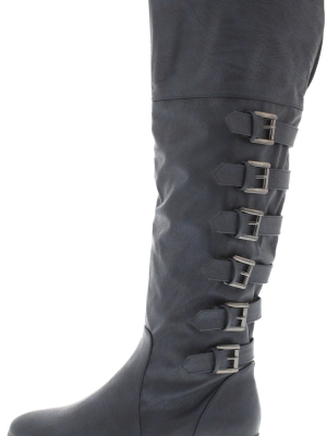 Carine Navy Buckle Riding Boot