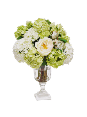 Snowball Hydrangeas In Glass Vase