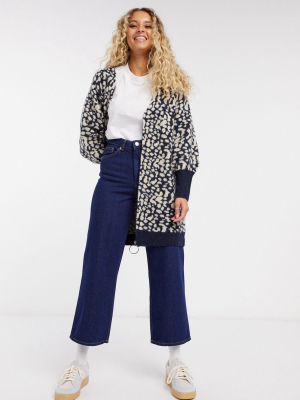 Selected Femme Cardigan With Oversized Zip In Animal Print