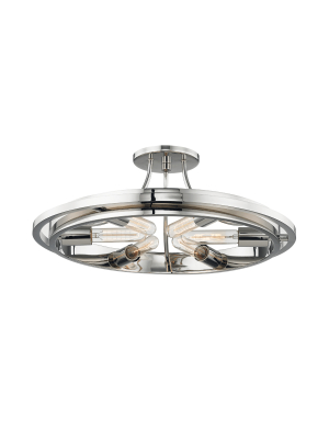 Hudson Valley Lighting Chambers 6-bulb Ceiling Lamp - Polished Nickel & Opal