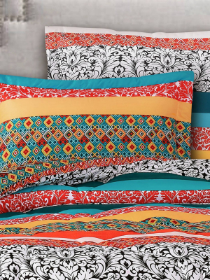 Twin/twin Xl 5pc Boho Stripe Comforter Set Turquoise/tangerine - Lush Décor