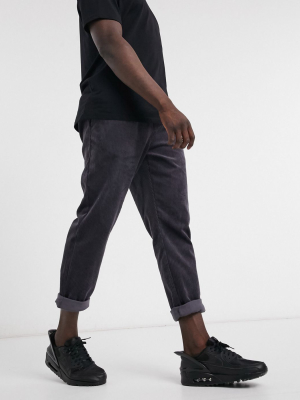 Asos Design Corduroy Slim Pants With Elasticized Waist In Charcoal