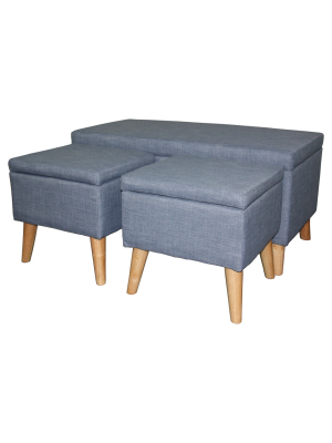 Set Of 2 Storage Bench With Ottomans Blue - Ore International