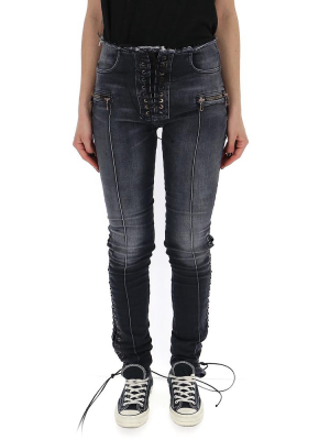 Unravel Project Lace-up Skinny Jeans