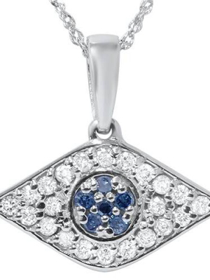 Pompeii3 1/4ct Blue & White Diamond Evil Eye Pendant 14k White Gold W/ 18" Chain & Box