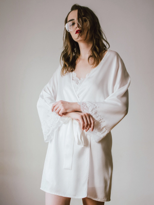 Lace-trimmed Silk Satin Robe-white