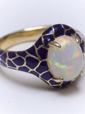 Opal Cabochon And Ceramic Ring