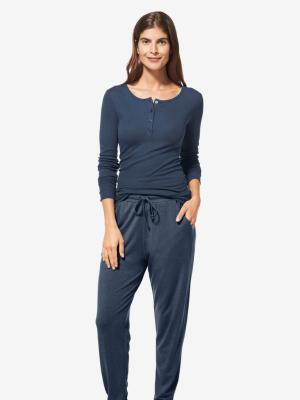 Women's Henley & Short Lounge Set, Dress Blues Heather