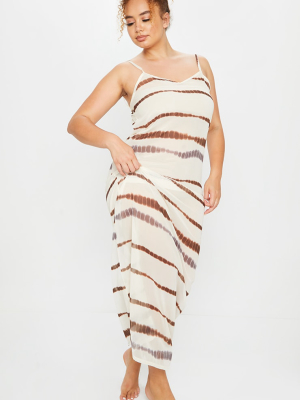 Plus Cream Tie Dye Striped Sheer Strappy Maxi...