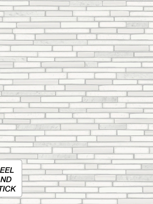 Faux Mosaic Strip Tile Peel-and-stick Wallpaper In Pearl And Grey By Nextwall