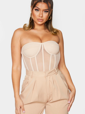 Nude Mesh Corset Detail Bandeau Bodysuit