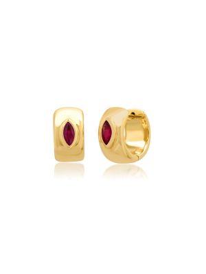 14k Yellow Gold Ruby Marquise Gypsy Huggies