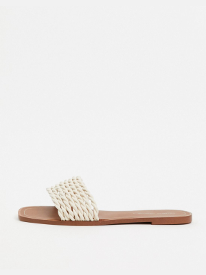 Pull&bear Plaited Strap Slip On Sandals In Ecru