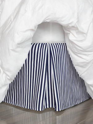 The Navy Blue Striped Pleated Bed Skirt