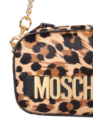 Moschino Logo Plaque Leopard Print Crossbody Bag