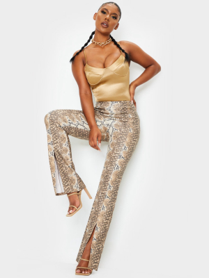 Stone Snake Faux Leather Split Hem Flared Pants