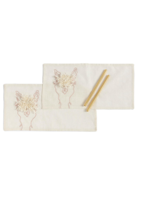 Llama Set Of Two Straws And Cocktail Napkins Gift Set - Off-white - Shiraleah