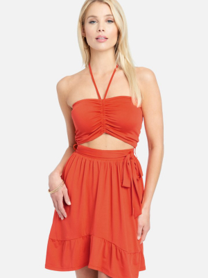 Strapless Tie Front Flare Dress