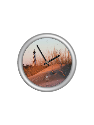 14" X 1.8" Cape Hatteras Lighthouse Quartz Movement Decorative Wall Clock Silver Frame - By Chicago Lighthouse