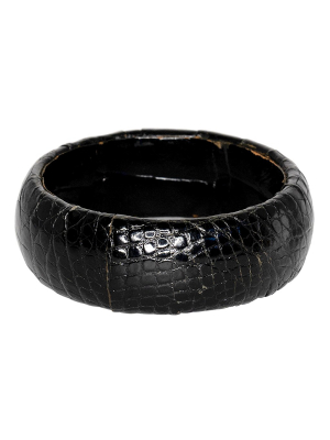 Alligator Leather Bangle Bracelet - Black