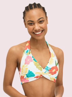 Tropical Floral Knotted Halter Bikini Top