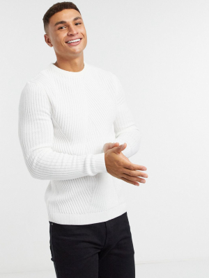 Asos Design Knitted Mixed Rib Pattern Sweater In White