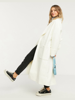 Asos Design Hero Robe Belted Coat In Cream