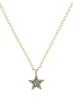 Pavé Multicolor Large Star Pendant Necklace