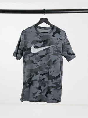 Nike Training All-over Camo Print Swoosh T-shirt In Gray