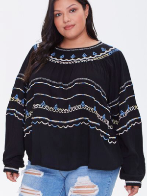 Plus Size Embroidered Peasant Top